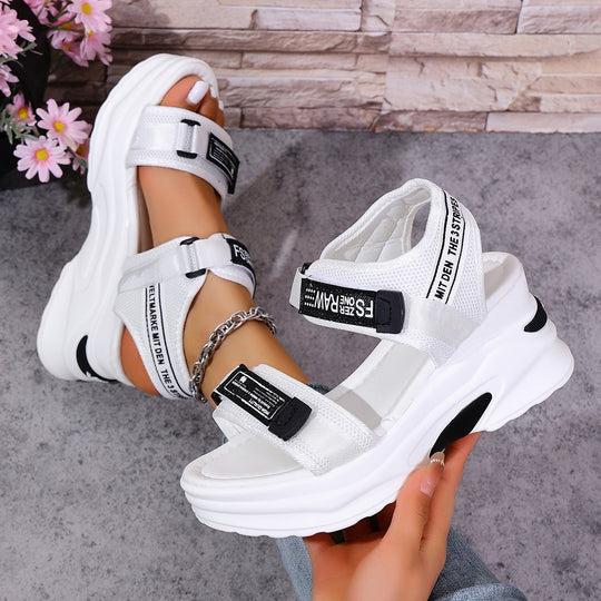 Damen Plateau-Sandalen mit verstellbaren Riemen und modischem Glitzer-Design EB