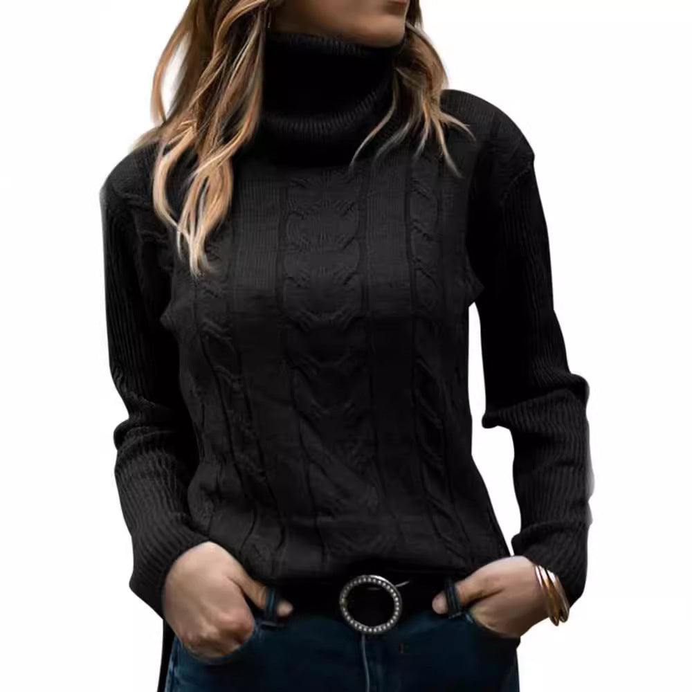 Damen Strickpullover mit Stehkragen und Zopfmuster EB