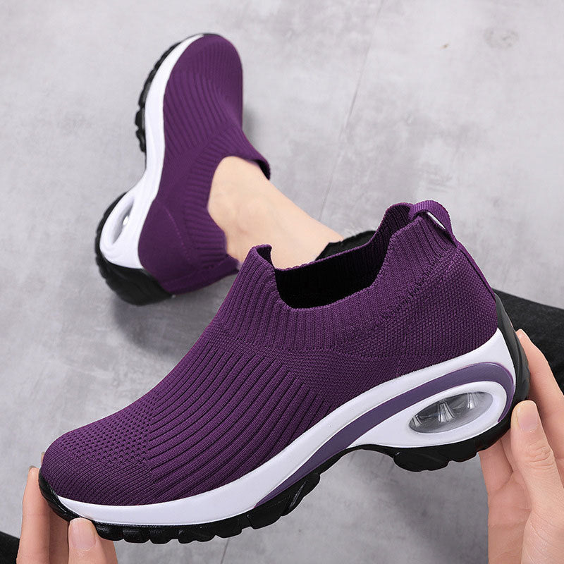 Damen Komfortable Slip-On Sneakers mit atmungsaktiver Strickoberfläche EB