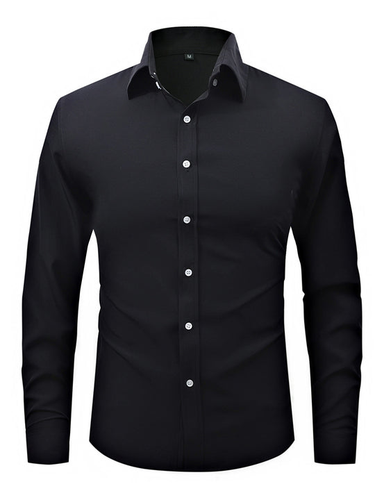 Men's  slim fit long sleeve stretch cotton dress shirt with spread collar EB