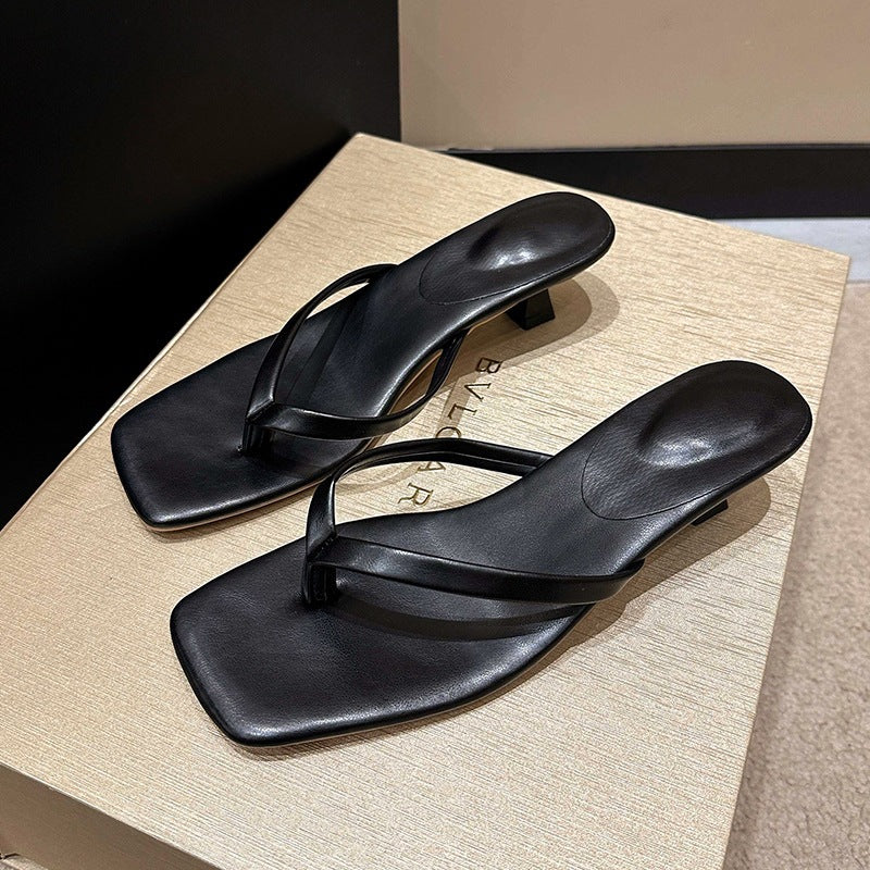 Damen Minimalistische Zehentrenner-Sandalen mit elegantem Absatz EB