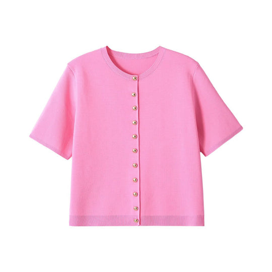 Damen nan Feinstrick-Cardigan mit kurzen Ärmeln und Zierknopfleiste EB