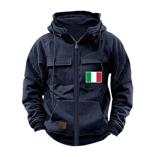 Herren modische Kapuzenjacke mit praktischen Taschen und verstellbarem Kragen EB