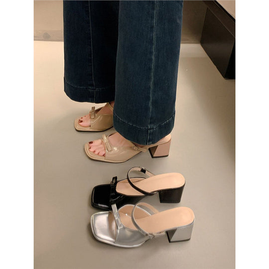 Damen bequeme Mules mit breitem Blockabsatz EB