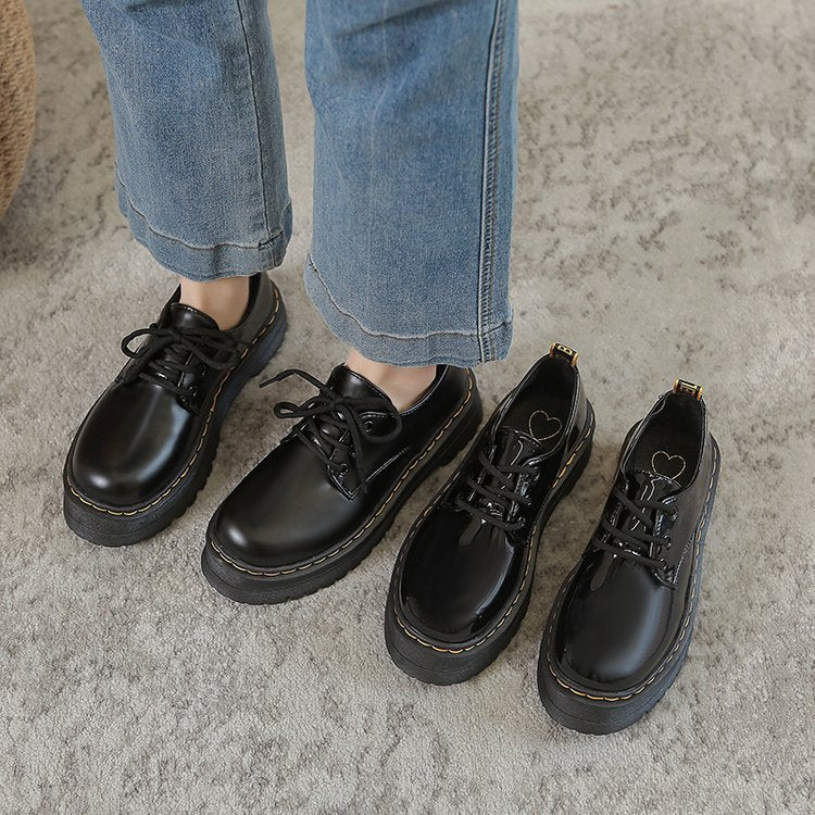 Damen modische Lacklederschuhe mit robuster Sohle und trendiger Nahtführung EB