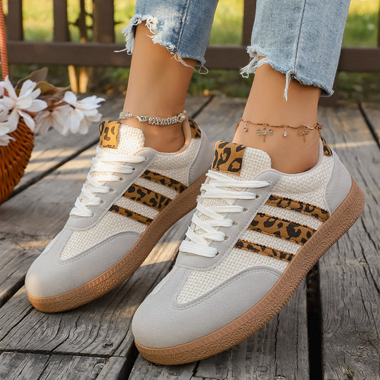 Damen Sneakers mit modischem Leopardenmuster und atmungsaktiver Obermaterialstruktur EB