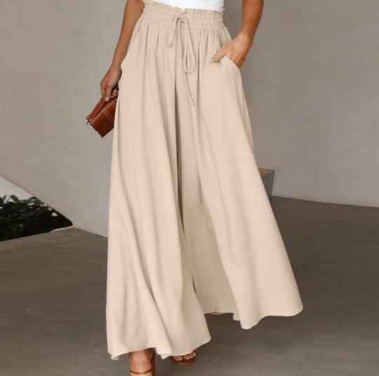 Damen Elegante und luftige weite Hose mit Gummizug und Taschen EB
