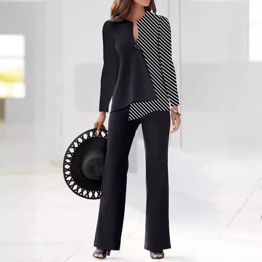 Damen Elegantes und modernes Hosenanzug-Set mit asymmetrischem Design EB