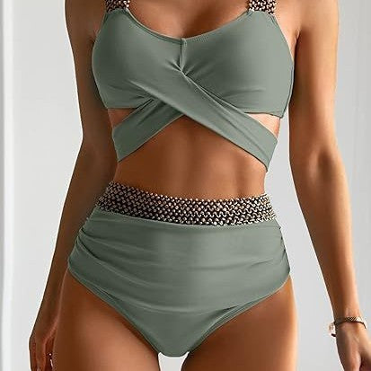 Damen Hochtaillierter Bikini mit elegantem Wickeldesign EB
