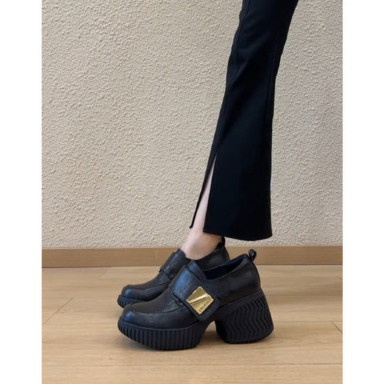 Damen modische Clogs mit stabiler Plattformsohle und edlem Schnallenakzent EB