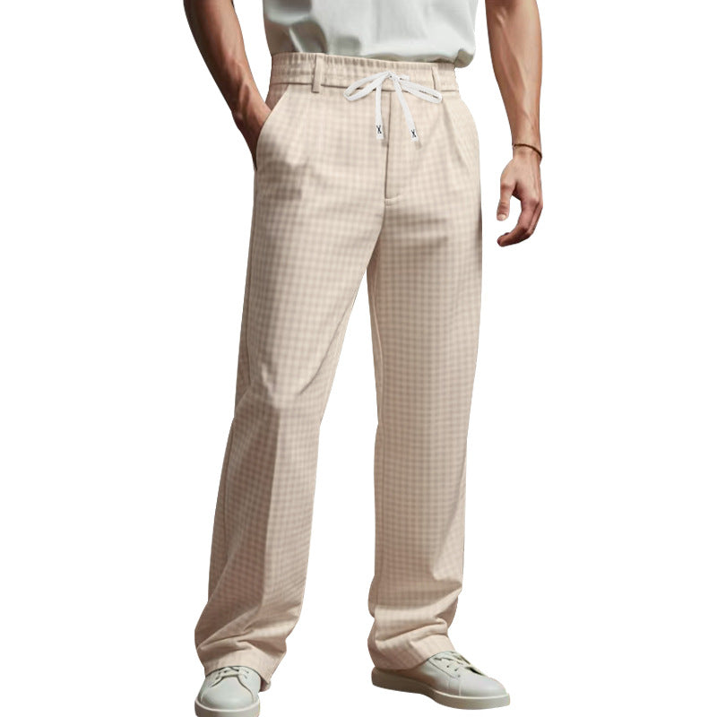 Herren Leichte Relaxed-Fit Karo-Loungehose mit Tunnelzug und weitem Bein EB