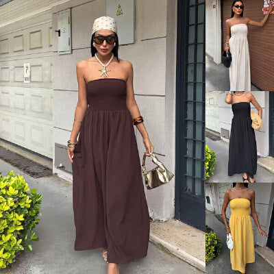 Damen Maxikleid mit elegantem Oberteil und fließendem Rock EB