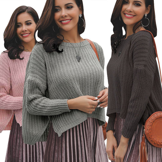 Damen lässiger Strickpullover mit elegantem Netzdesign und lockerer Passform EB