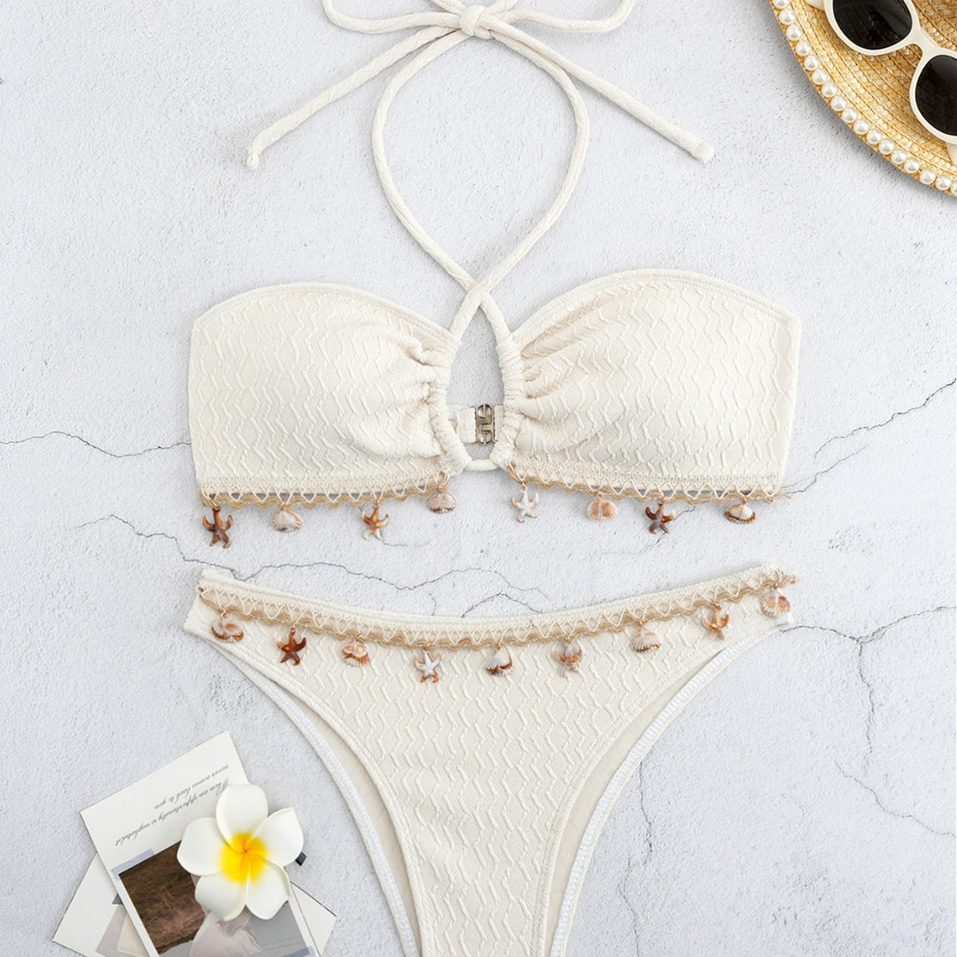 Damen Bikini-Set mit elegantem Bund und detailreichen Muscheldekoren EB