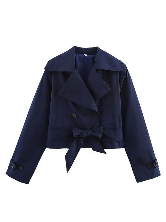 Damen Cropped Trenchcoat mit breitem Revers und Taillengürtel EB