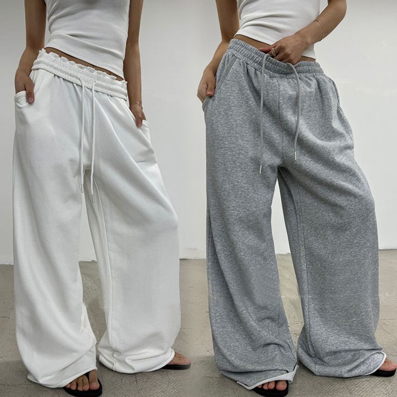 Damen nan weite High-Waist Loungehose mit gerafftem Bund und Kordelzug EB