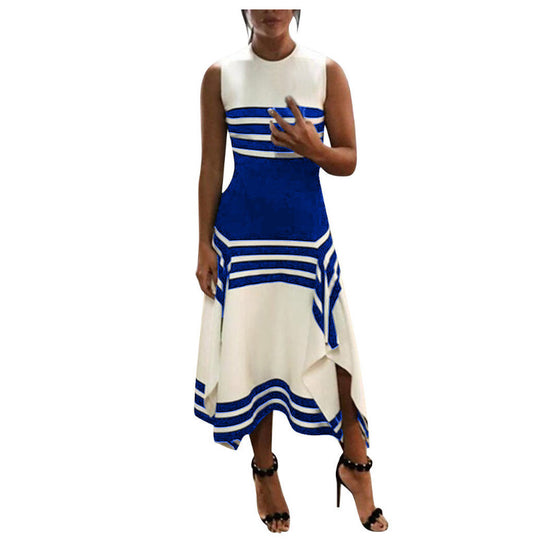 Damen asymmetrisches Maxikleid mit Streifenmuster EB