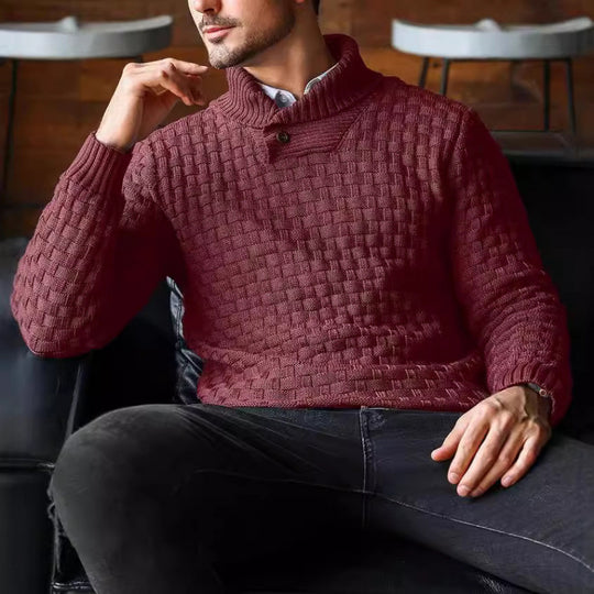 Herren Strickpullover mit Strukturiertem Muster und Modernem Stehkragen EB