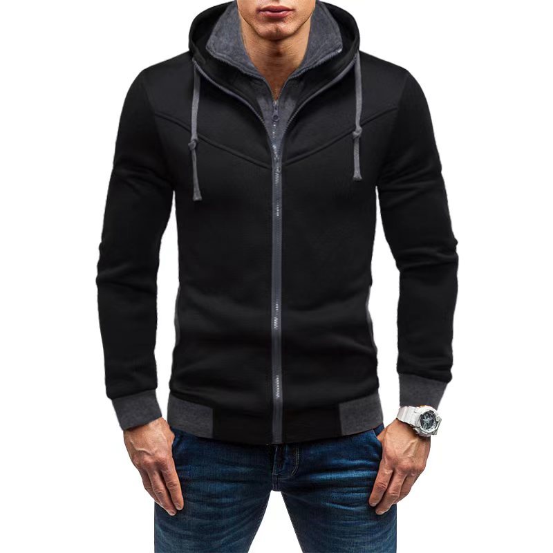 Herren nan Slim-Fit Kapuzenjacke mit verdecktem Reißverschluss-Doppelkragen und kontrastierten Bündchen EB