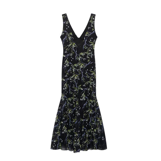 Damen Maxikleid mit floralen Akzenten und elegantem V-Ausschnitt EB