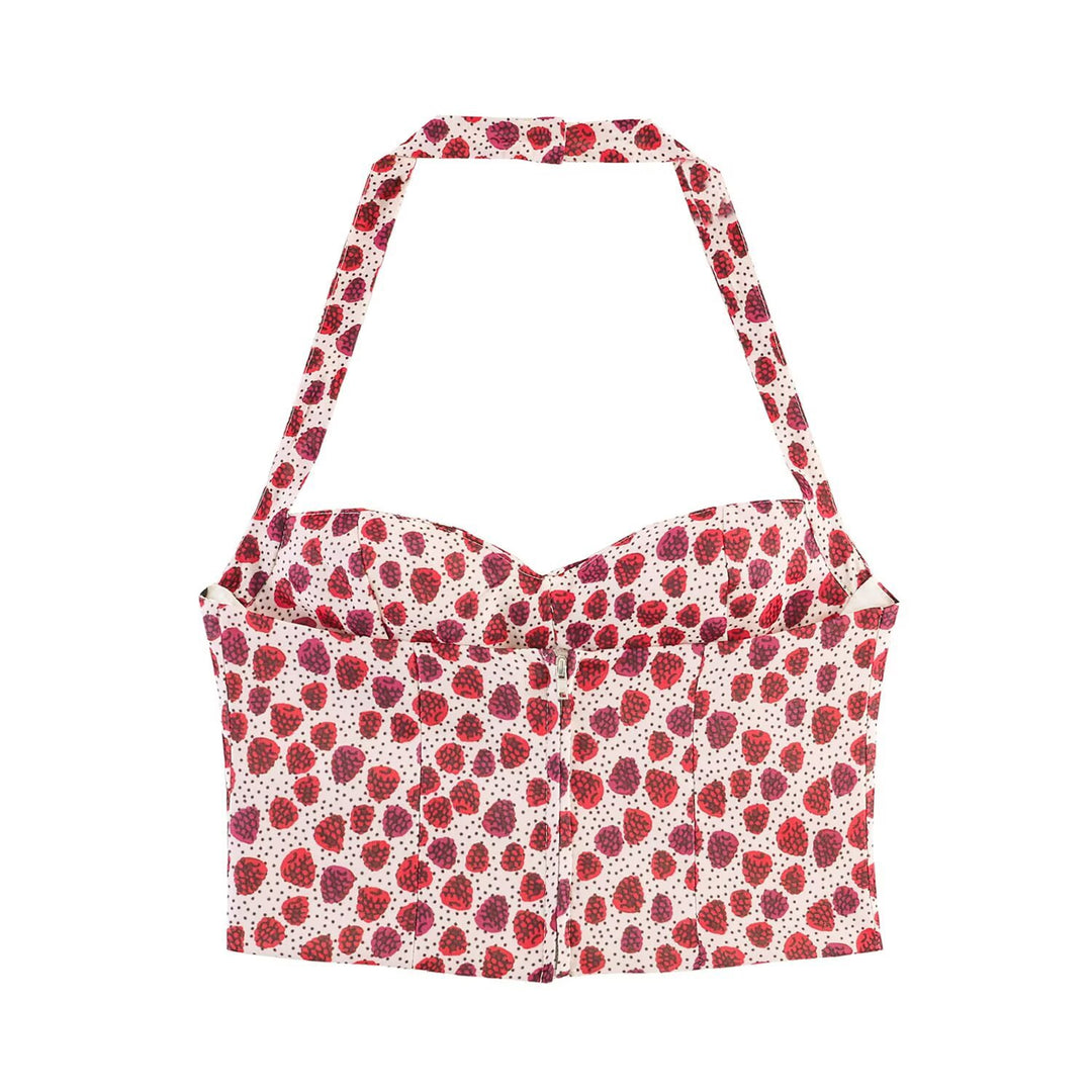 Damen Crop-Top im fruchtigen Design mit elegantem Wickelverschluss EB