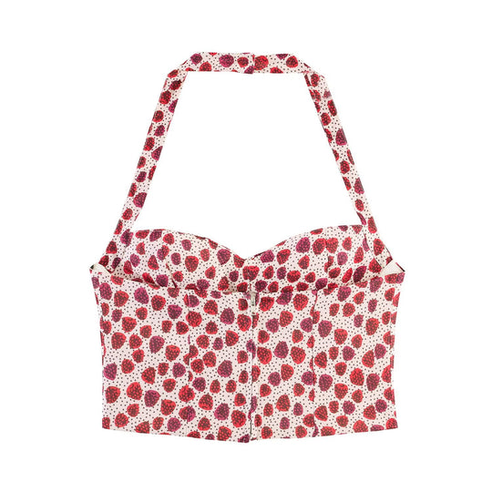 Damen Crop-Top im fruchtigen Design mit elegantem Wickelverschluss EB