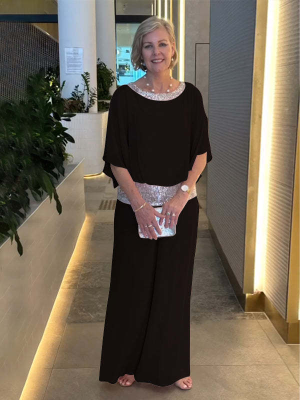Damen eleganter Jumpsuit mit fließendem Stoff und schickem Taillengürtel EB