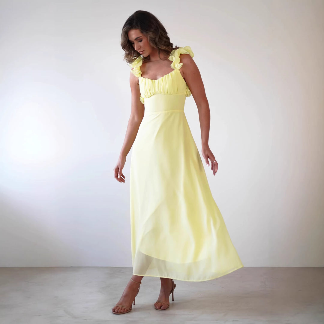 Damen Maxikleid mit verspielten Rüschendetails und elastischem Oberteil EB