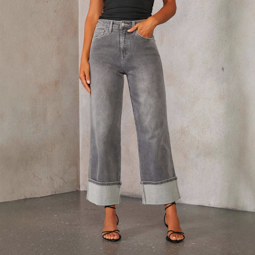 Damen Weite Jeans mit ausgefallenem Saum EB