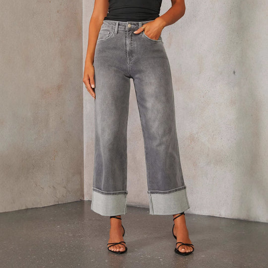 Damen Weite Jeans mit ausgefallenem Saum EB
