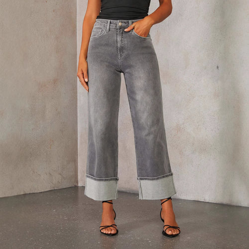 Damen Weite Jeans mit ausgefallenem Saum EB