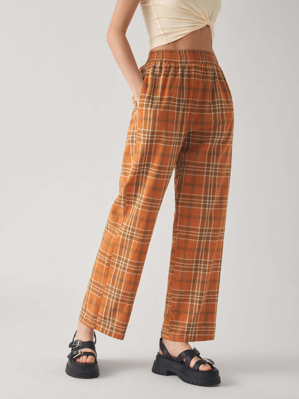 Damen Kariertes Culotte-Hose mit elastischem Bund EB