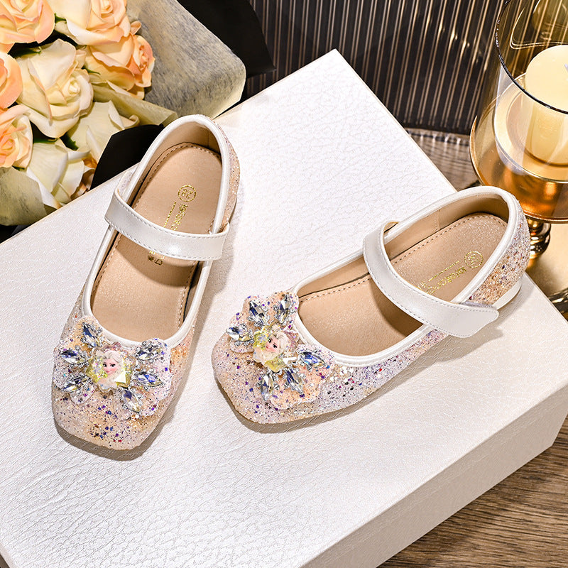 Mädchen Mary Jane Glitzer Ballerinas mit Blumenverzierung EB