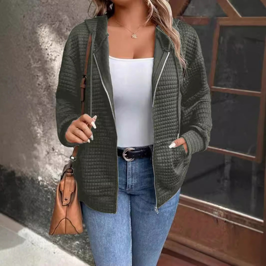 Damen Kapuzenjacke mit strukturiertem Waffelmuster und praktischem Reißverschluss EB