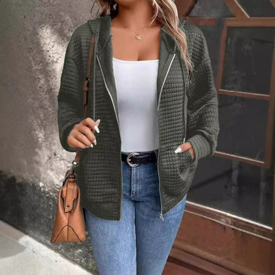 Damen Kapuzenjacke mit strukturiertem Waffelmuster und praktischem Reißverschluss EB