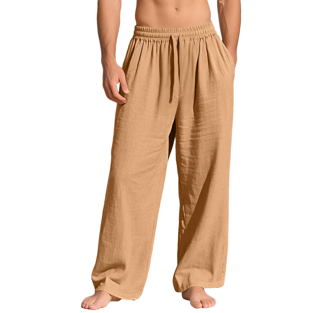 Herren nan leichte Leinen-Loungehose mit elastischem Bund und Seitentaschen EB