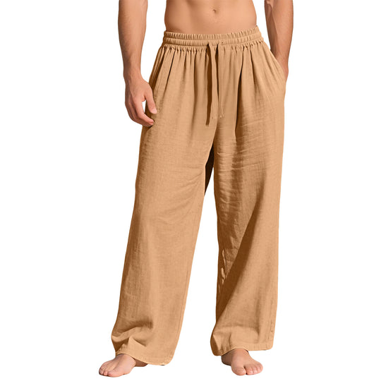 Herren nan leichte Leinen-Loungehose mit elastischem Bund und Seitentaschen EB