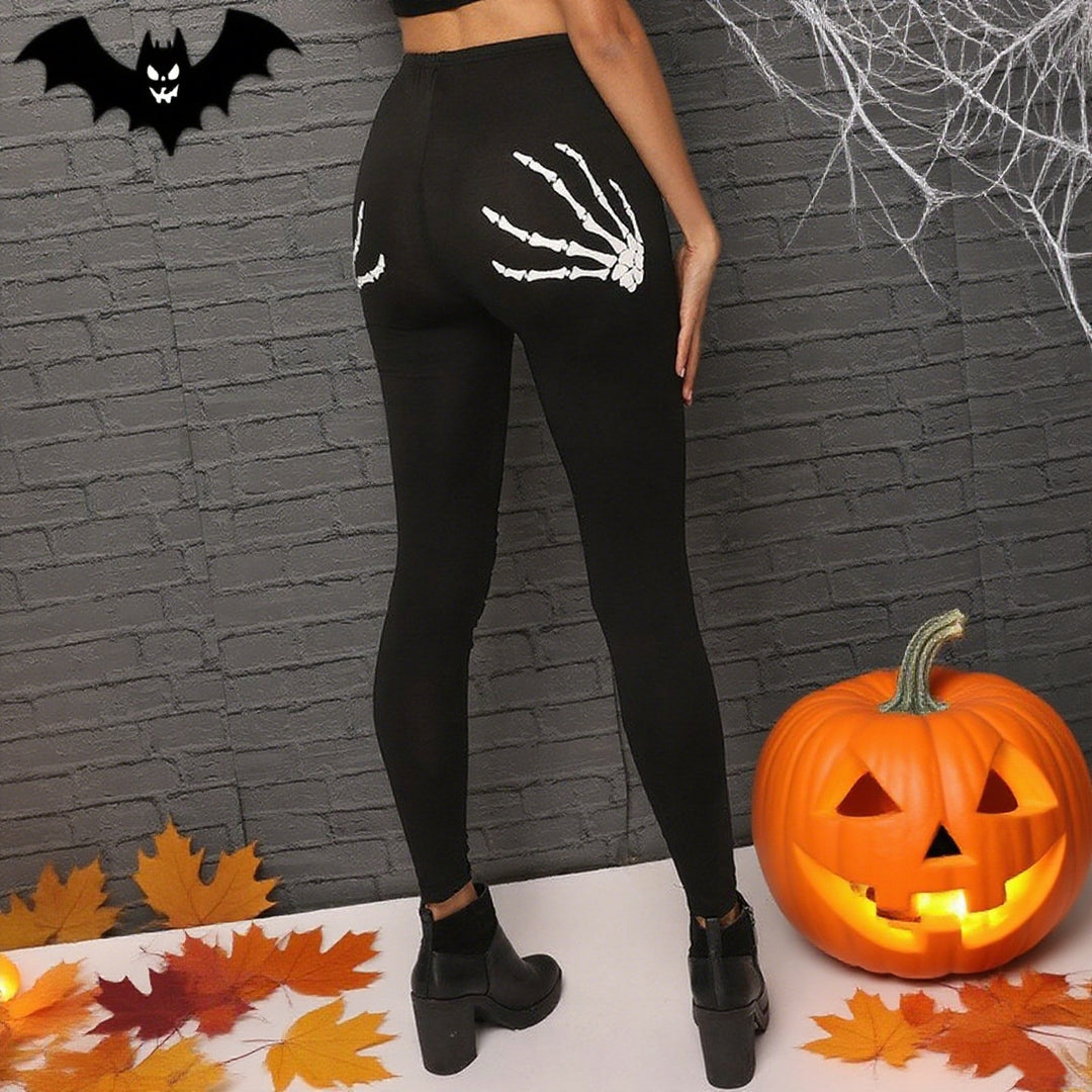 Damen Leggings mit kreativen Cut-Outs und Totenkopf-Design EB