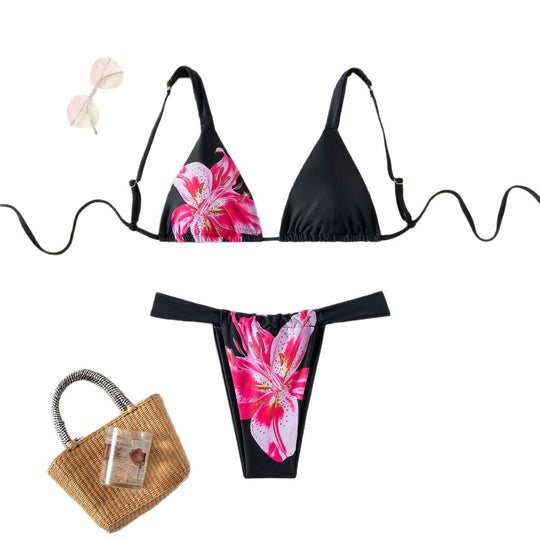Damen Triangel-Bikini mit floralem Design und verstellbaren Trägern EB