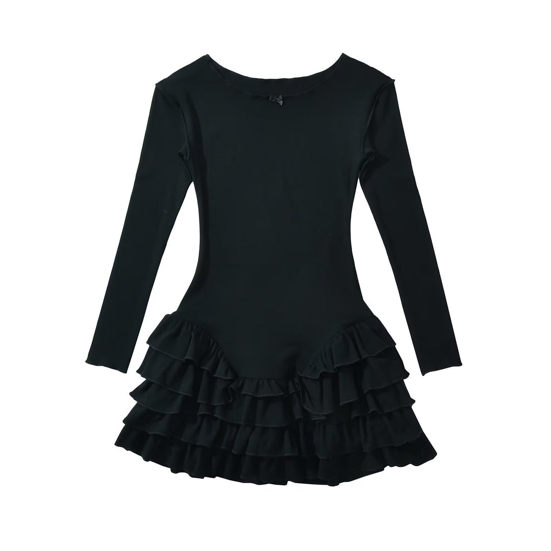 Damen Ballettkleid mit Rüschensaum und langen Ärmeln EB