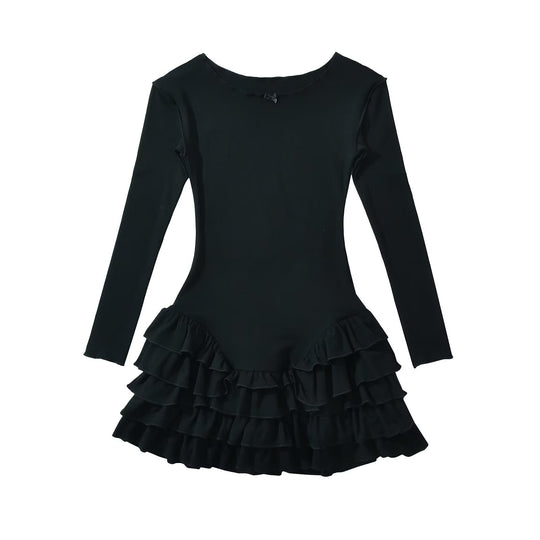 Damen Ballettkleid mit Rüschensaum und langen Ärmeln EB