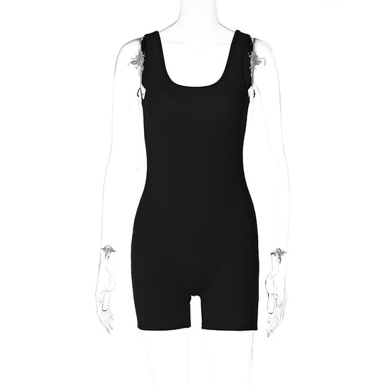 Damen figurbetontes Minikleid-Einteiler mit breiten Trägern und aufregendem Rückenausschnitt EB