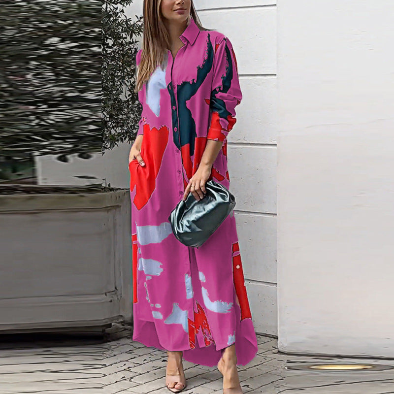 Damen Maxi-Hemdrobe mit buntem Kunstdesign EB