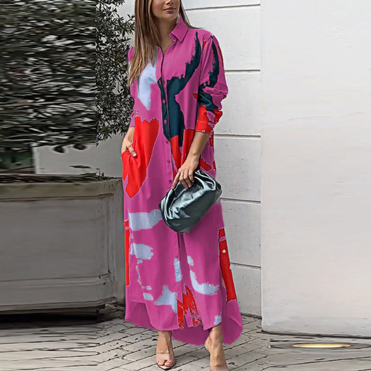 Damen Maxi-Hemdrobe mit buntem Kunstdesign EB