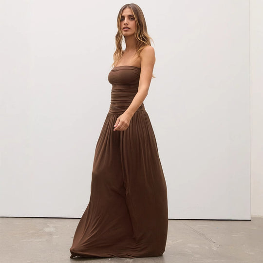 Damen Maxikleid mit raffiniertem gerafftem Oberteil und fließendem Rock EB