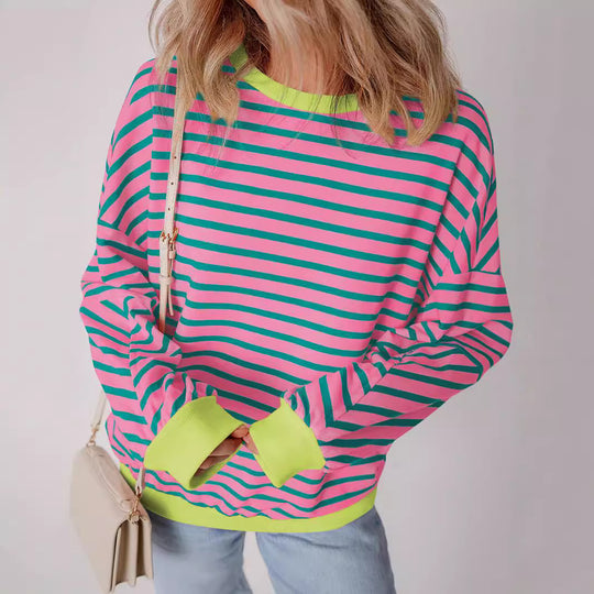 Damen lässiges gestreiftes Sweatshirt mit Boxy-Schnitt und kontrastierenden Abschlüssen EB