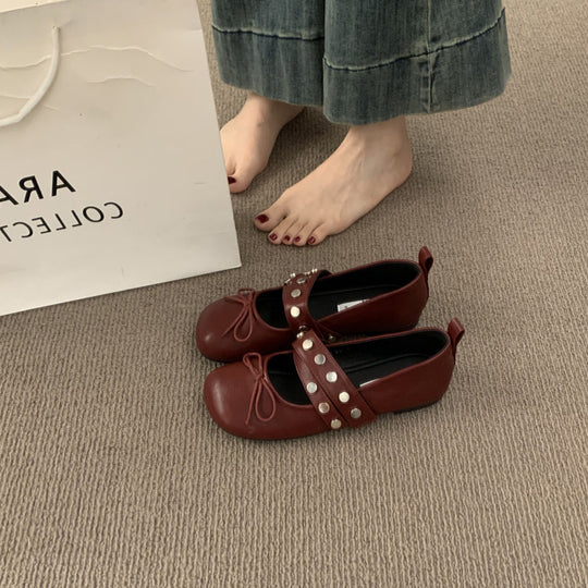 Damen Ballerinas mit modischem Punktedesign und dekorativer Schnalle EB