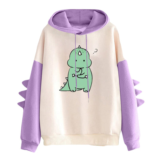 Damen nan Kapuzenpullover mit niedlichem Dinosaurier-Print und dreidimensionalen Ärmeldetails EB