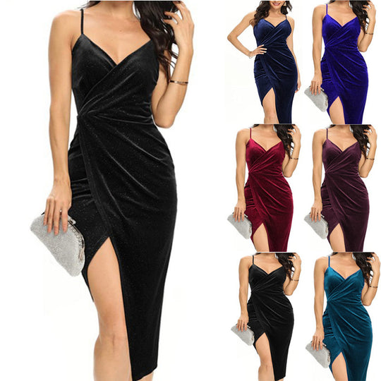 Damen elegant eingeschnittenes Abendkleid mit funkelndem Effekt EB