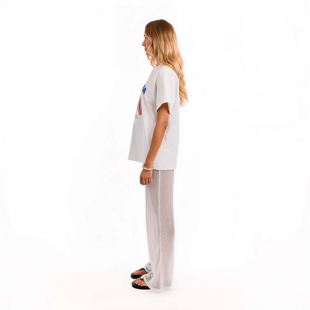 Damen Elegante Pailletten-Hose mit transparentem Chiffon und weitem Schnitt EB